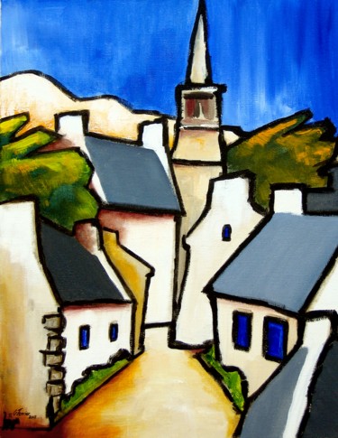Painting titled "Une Eglise" by Guy Terrier, Original Artwork, Acrylic