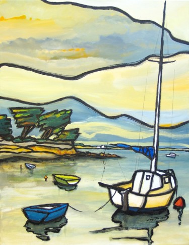Malerei mit dem Titel "Au port d'Orange" von Guy Terrier, Original-Kunstwerk, Acryl