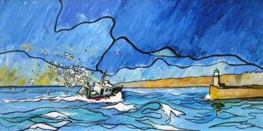 Schilderij getiteld "Retour au port" door Guy Terrier, Origineel Kunstwerk, Acryl
