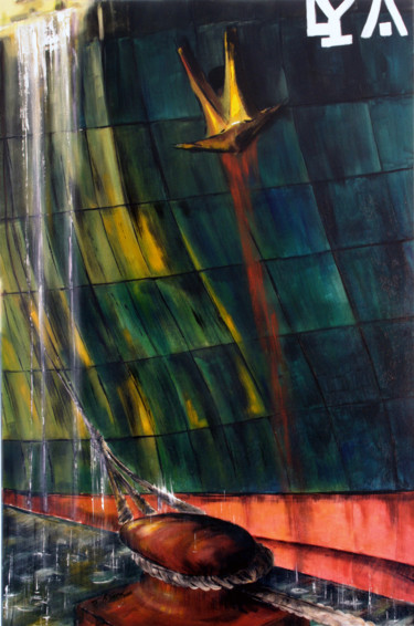 Malerei mit dem Titel "Tokyo - Cargo à l'a…" von Guy Terrier, Original-Kunstwerk, Acryl