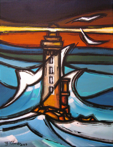 Schilderij getiteld "Phare II" door Guy Terrier, Origineel Kunstwerk, Acryl