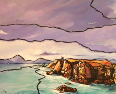 Painting titled "Belle ile, la point…" by Guy Terrier, Original Artwork, Acrylic