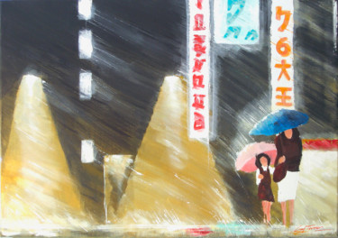 Painting titled "Tokyo, la petite fi…" by Guy Terrier, Original Artwork, Acrylic Mounted on Wood Stretcher frame