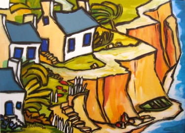 Pittura intitolato "Dans un village V" da Guy Terrier, Opera d'arte originale, Acrilico