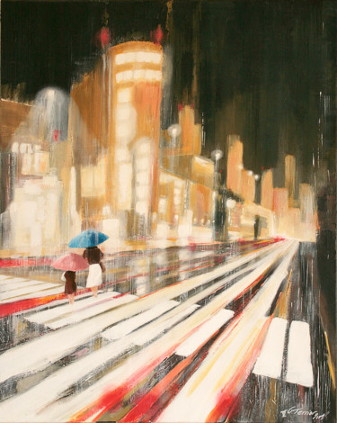 Malerei mit dem Titel "Tokyo, trafic de nu…" von Guy Terrier, Original-Kunstwerk, Acryl