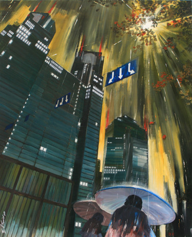 Peinture intitulée "Tokyo, Shinjuku lue…" par Guy Terrier, Œuvre d'art originale, Acrylique