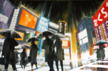 Peinture intitulée "Tokyo, les néons de…" par Guy Terrier, Œuvre d'art originale, Acrylique
