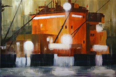 Painting titled "Tokyo, le port - ta…" by Guy Terrier, Original Artwork, Acrylic