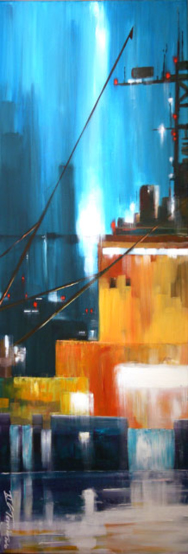 Painting titled "Tokyo, le port - ch…" by Guy Terrier, Original Artwork, Acrylic