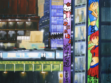 Tokyo, Akihabara Peinture intitulée "Tokyo, Akihabara" par Guy Terrier, Œuvre d'art originale, Acrylique Monté sur Châssis en bois