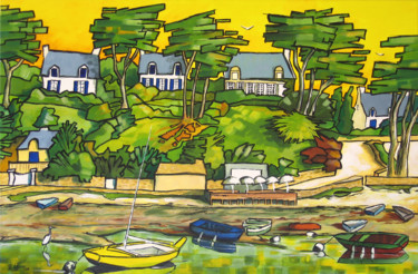 Peinture intitulée "Arradon à marée bas…" par Guy Terrier, Œuvre d'art originale, Acrylique