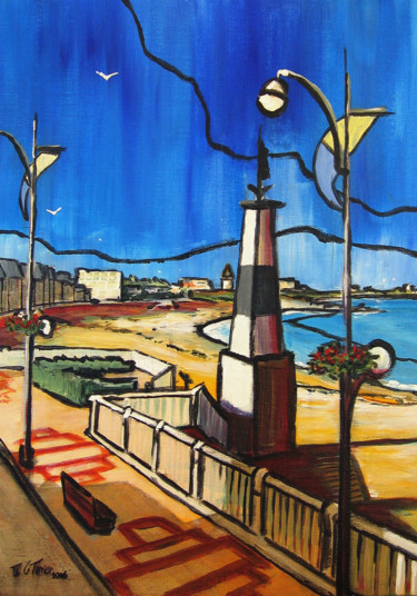 Painting titled "La grande plage au…" by Guy Terrier, Original Artwork, Acrylic