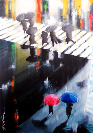 Malerei mit dem Titel "Tokyo, lueurs et pi…" von Guy Terrier, Original-Kunstwerk, Acryl