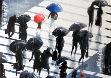 Pintura intitulada "Tokyo, les passants…" por Guy Terrier, Obras de arte originais, Acrílico