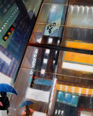 Malerei mit dem Titel "Tokyo,reflets de vi…" von Guy Terrier, Original-Kunstwerk, Acryl