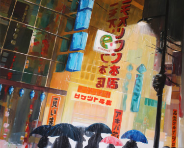 Pintura intitulada "Tokyo, les passants…" por Guy Terrier, Obras de arte originais, Acrílico