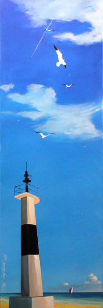 Schilderij getiteld "Quiberon, la bougie" door Guy Terrier, Origineel Kunstwerk, Acryl