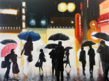 Pintura titulada "Tokyo, lueurs et pa…" por Guy Terrier, Obra de arte original, Acrílico