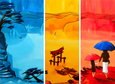 Painting titled "Tokyo, triptyque es…" by Guy Terrier, Original Artwork, Acrylic