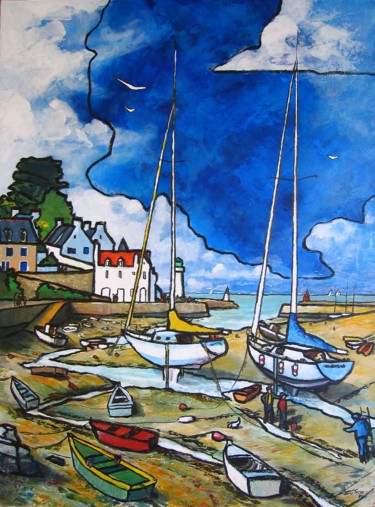 Peinture intitulée "Marée basse à Sauzon" par Guy Terrier, Œuvre d'art originale, Acrylique