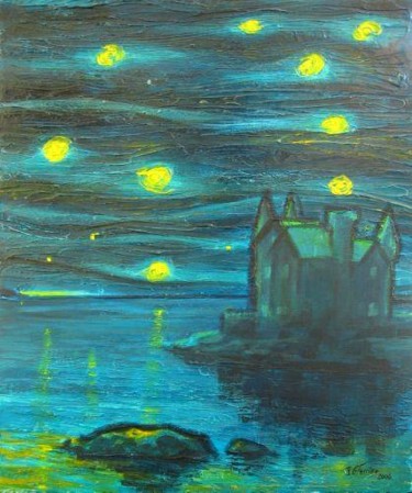 Peinture intitulée "Nuit, le chateau Tu…" par Guy Terrier, Œuvre d'art originale, Acrylique
