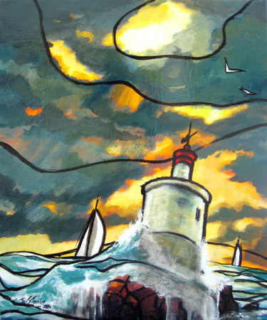 Painting titled "Voiles passant la T…" by Guy Terrier, Original Artwork, Acrylic