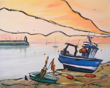 Pittura intitolato "A l'aube au port de…" da Guy Terrier, Opera d'arte originale, Acrilico