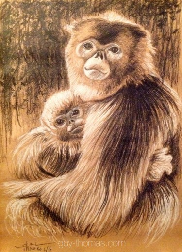 Petite mère Dessin intitulée "Petite mère" par Guy Thomas-Rodet, Œuvre d'art originale, Conté