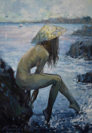 Pintura titulada "Девушка у моря." por Guz, Obra de arte original