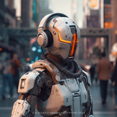 Digital Arts titled "Robot in Streets" by Guze, Original Artwork, AI generated image