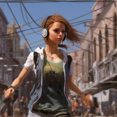 Digital Arts titled "Girl in the Streets" by Guze, Original Artwork, AI generated image