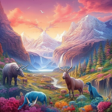 Digital Arts titled "Fantasy Landscape" by Guze, Original Artwork, AI generated image