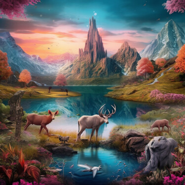 Digital Arts titled "Fantasy Landscape 3" by Guze, Original Artwork, AI generated image