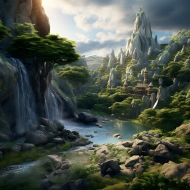 Digital Arts titled "Waterfall 4" by Guze, Original Artwork, AI generated image