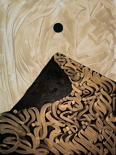 Картина под названием "Eclipse. Gold and b…" - Guzel Khaib, Подлинное произведение искусства, Акрил Установлен на Деревянная…
