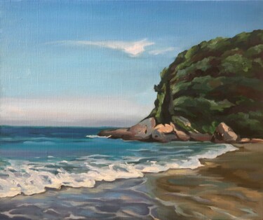 Painting titled "Island beach" by Guzel Min, Original Artwork, Oil