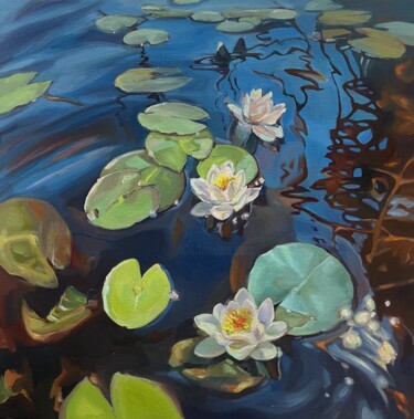 Peinture intitulée "Magic pond" par Guzel Min, Œuvre d'art originale, Huile Monté sur Châssis en bois