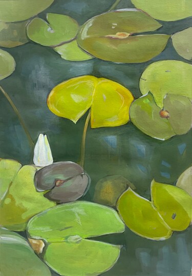 Peinture intitulée "Green pond" par Guzel Min, Œuvre d'art originale, Tempera