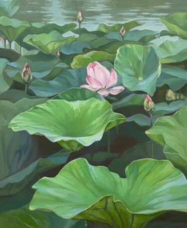 「Lotuses」というタイトルの絵画 Guzel Minによって, オリジナルのアートワーク, オイル