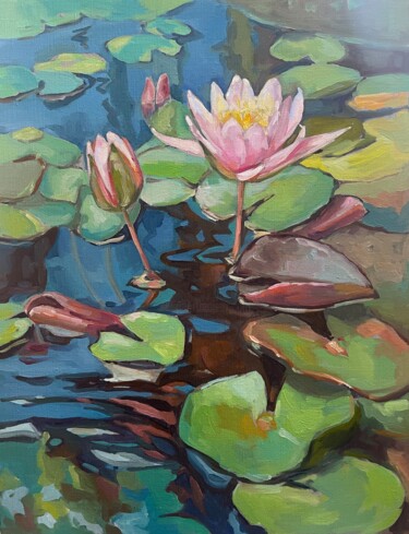 Peinture intitulée "Colorful pond" par Guzel Min, Œuvre d'art originale, Huile Monté sur Châssis en bois