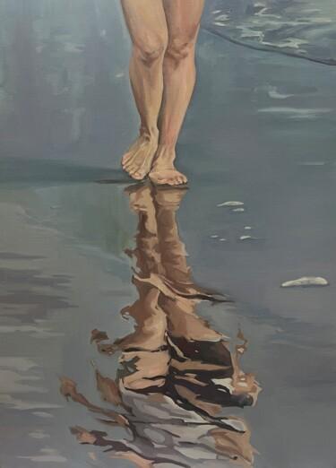 Malerei mit dem Titel "On the sea coast.Re…" von Guzel Min, Original-Kunstwerk, Öl Auf Keilrahmen aus Holz montiert
