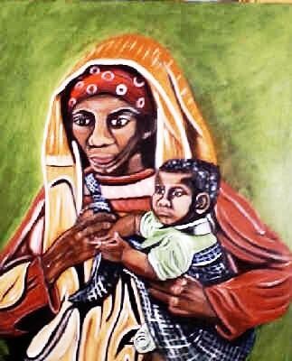 Painting titled "Mother and Child" by Velma Gomez, Original Artwork, Oil