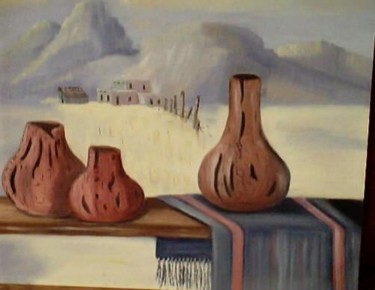 Painting titled "Mexican pottery and…" by Velma Gomez, Original Artwork, Oil