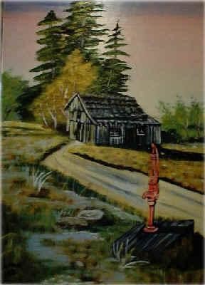 Painting titled "Old Barn and Pump" by Velma Gomez, Original Artwork, Oil