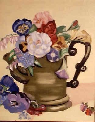 Painting titled "Flowers in Coffee p…" by Velma Gomez, Original Artwork, Oil
