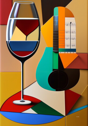 Digital Arts titled "Guitare, partition,…" by Gvilmer, Original Artwork, AI generated image