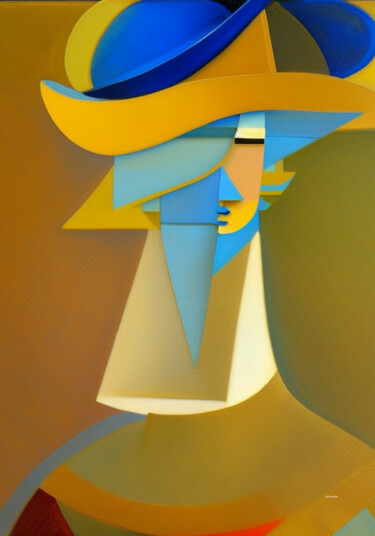 Digitale Kunst mit dem Titel "Femme au chapeau bl…" von Gvilmer, Original-Kunstwerk, KI-generiertes Bild