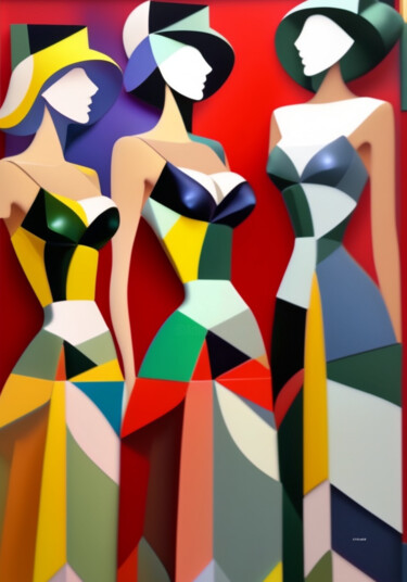 Digitale Kunst getiteld "Les Demoiselles" door Gvilmer, Origineel Kunstwerk, AI gegenereerde afbeelding