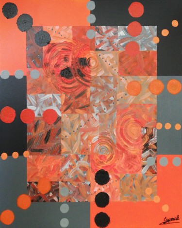 Painting titled "Oranges square" by Gwenish, Original Artwork, Acrylic