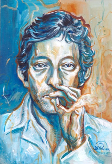 Malerei mit dem Titel "Serge Gainsbourg #2" von Gwendal Lemercier, Original-Kunstwerk, Acryl